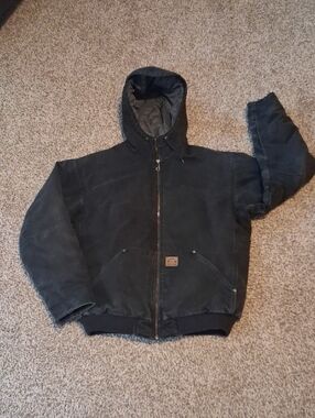 Men's Black Hooded Sorel Work Jacket - Durable Zip Front